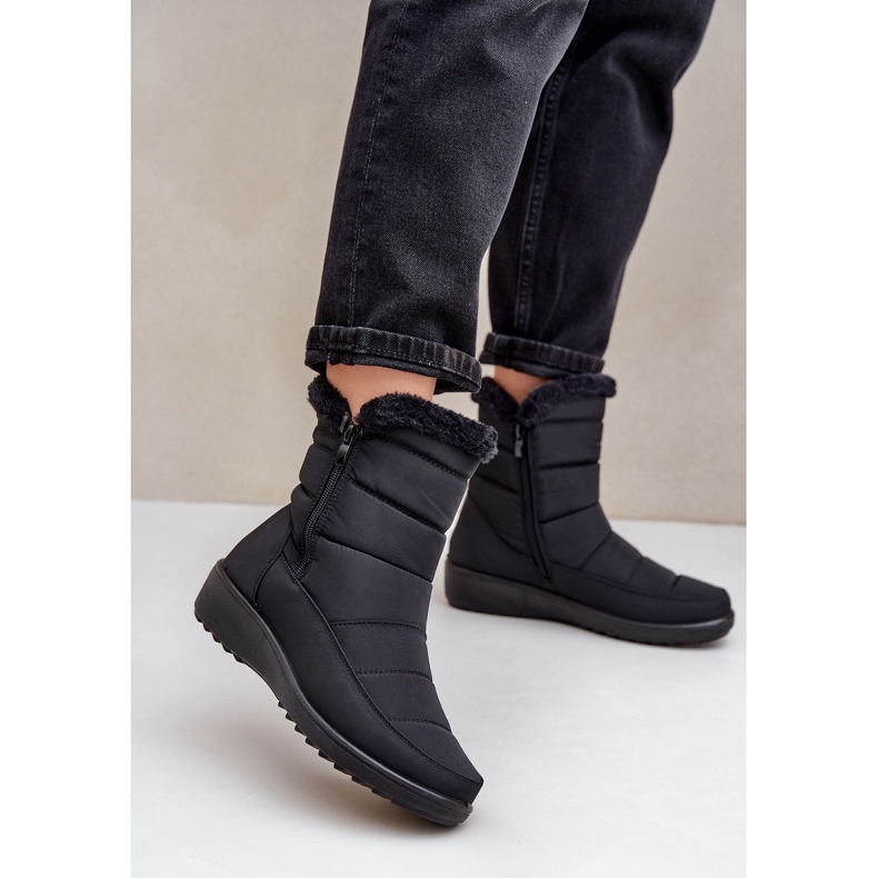 Bottes de neige zippées avec fourrure pour femmes, noir 2