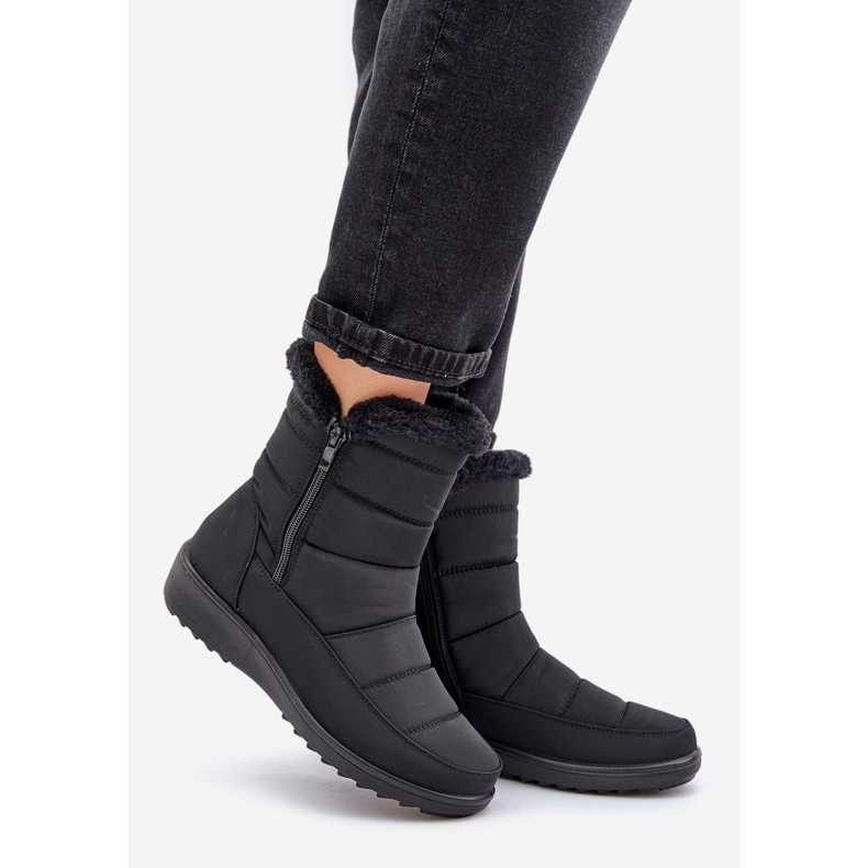 Bottes de neige zippées avec fourrure pour femmes, noir 1