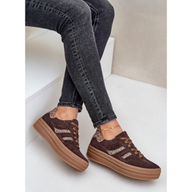Zazoo N1176 Baskets en daim sur plateforme léopard, chocolat brun 9