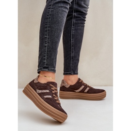 Zazoo N1176 Baskets en daim sur plateforme léopard, chocolat brun 3