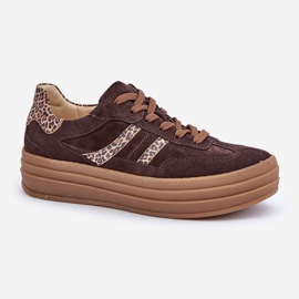 Zazoo N1176 Baskets en daim sur plateforme léopard, chocolat brun 5