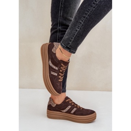 Zazoo N1176 Baskets en daim sur plateforme léopard, chocolat brun 6