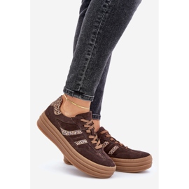 Zazoo N1176 Baskets en daim sur plateforme léopard, chocolat brun 1