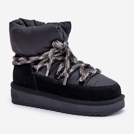 Bottes de neige en daim pour femmes avec laçage épais D.Franklin DFSH375003 Noir le noir 4