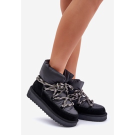 Bottes de neige en daim pour femmes avec laçage épais D.Franklin DFSH375003 Noir le noir 1
