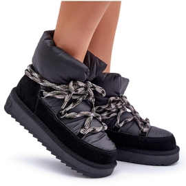 Bottes de neige en daim pour femmes avec laçage épais D.Franklin DFSH375003 Noir le noir 9