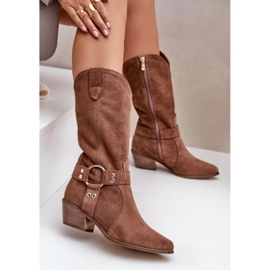 Zazoo 3669 Bottes de cowboy en daim pour femme Mi-mollet Marron brun 9