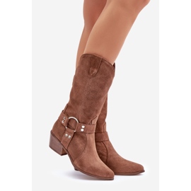 Zazoo 3669 Bottes de cowboy en daim pour femme Mi-mollet Marron brun 1