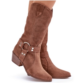 Zazoo 3669 Bottes de cowboy en daim pour femme Mi-mollet Marron brun 11