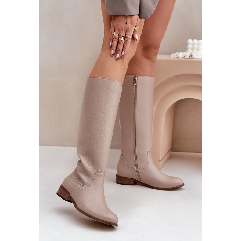 Zazoo 3616 Bottes zippées en cuir pour femme Beige clair 2 Zazoo 3616 Bottes zippées en cuir pour femme Beige clair 2