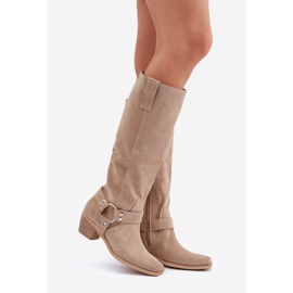Bottes En Daim À Talons Bas Avec Dessus Au-dessus Du Genou Zazoo 3444/O Beige Clair 1