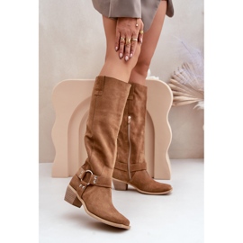 Bottes En Daim À Talons Bas Au Dessus Du Genou Zazoo 3444/O Camel brun 3