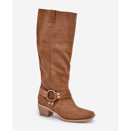 Bottes En Daim À Talons Bas Au Dessus Du Genou Zazoo 3444/O Camel brun 5