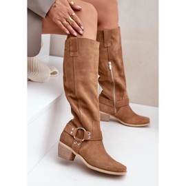 Bottes En Daim À Talons Bas Au Dessus Du Genou Zazoo 3444/O Camel brun 9