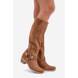 Bottes En Daim À Talons Bas Au Dessus Du Genou Zazoo 3444/O Camel brun 1