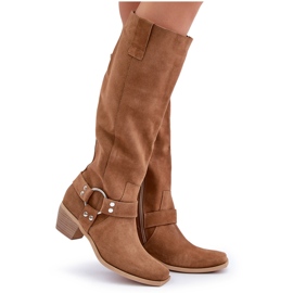 Bottes En Daim À Talons Bas Au Dessus Du Genou Zazoo 3444/O Camel brun 11