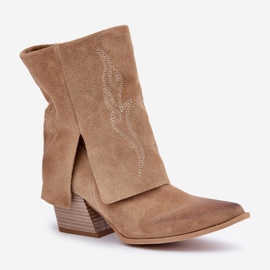 Santiags En Daim Sur Talon Haut Avec Dessus Remonté Zazoo 3488 Beige 4