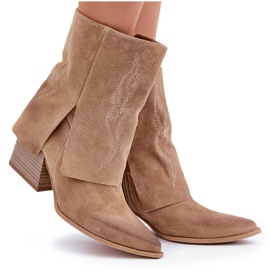 Santiags En Daim Sur Talon Haut Avec Dessus Remonté Zazoo 3488 Beige 10