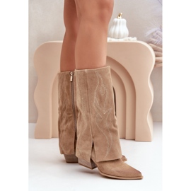 Bottines Mi-Mollet En Daim À Talon Supérieur Remonté Beige Zazoo 3487 3