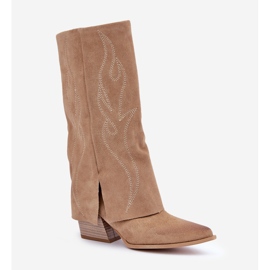 Bottines Mi-Mollet En Daim À Talon Supérieur Remonté Beige Zazoo 3487 4