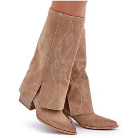 Bottines Mi-Mollet En Daim À Talon Supérieur Remonté Beige Zazoo 3487 9