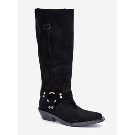 Bottes Cowboy En Daim À Talons Bas Avec Décoration Zazoo 3656 Noir le noir 4