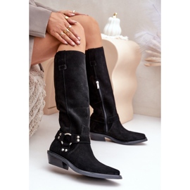 Bottes Cowboy En Daim À Talons Bas Avec Décoration Zazoo 3656 Noir le noir 7