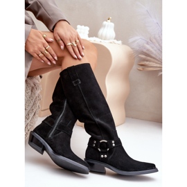 Bottes Cowboy En Daim À Talons Bas Avec Décoration Zazoo 3656 Noir le noir 8