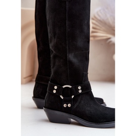 Bottes Cowboy En Daim À Talons Bas Avec Décoration Zazoo 3656 Noir le noir 6