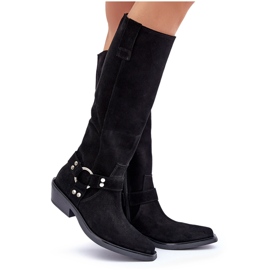 Bottes Cowboy En Daim À Talons Bas Avec Décoration Zazoo 3656 Noir le noir 10