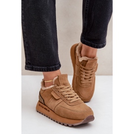 Baskets Femme En Daim Avec Fourrure Et Élément Brillant Big Star OO274578 Hi-Poly System Camel brun 4