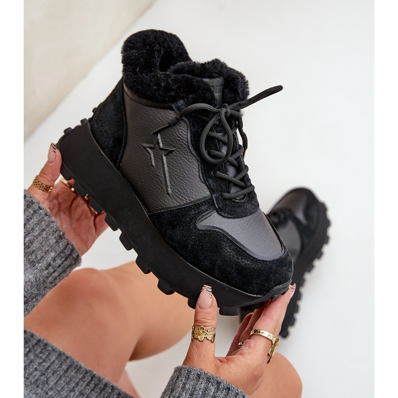 Baskets Trapper En Cuir Pour Femme Avec Fourrure Sur La Plateforme Big Star OO274A329 Noir 2