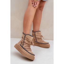 Bottes de neige marron pour femmes avec broderie sur la plateforme brun 2