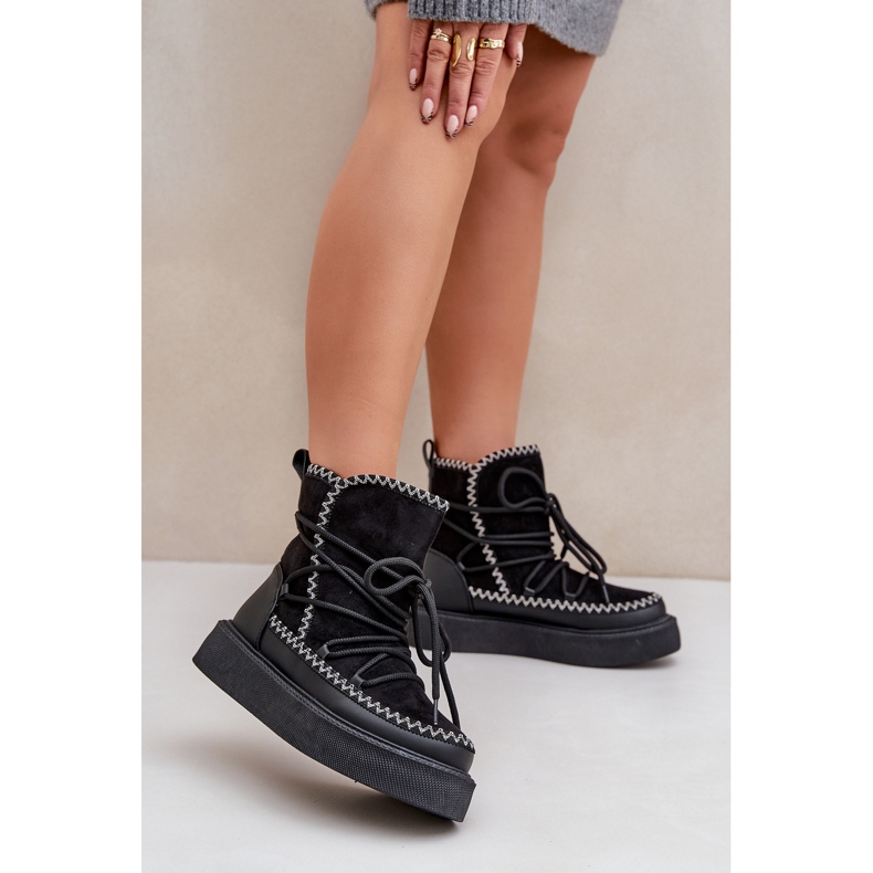 Bottes de neige pour femmes avec broderie sur la plateforme, noir 2