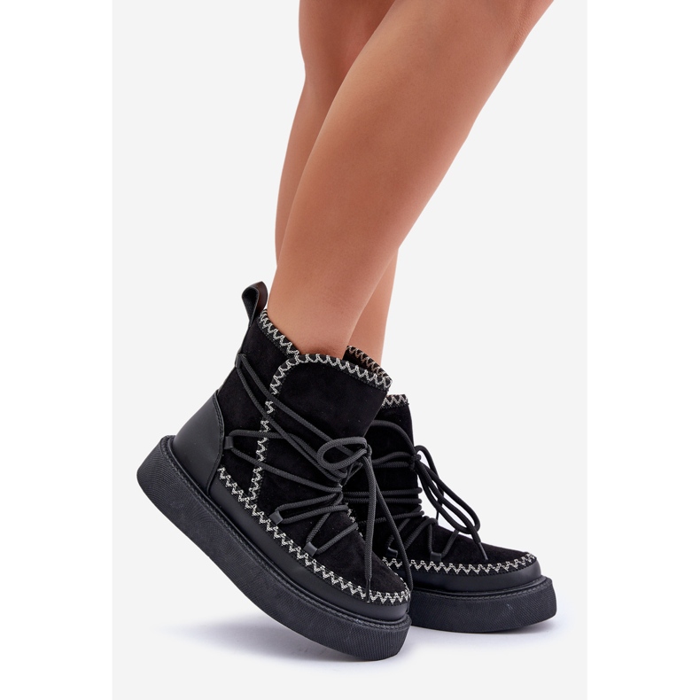 Bottes de neige pour femmes avec broderie sur la plateforme, noir 1