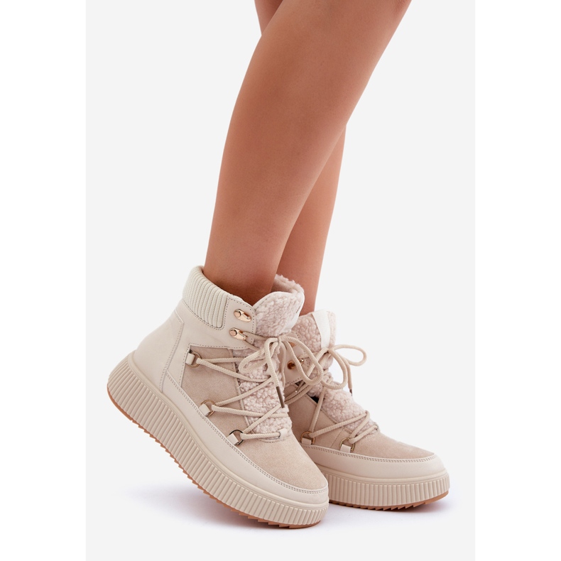 Bottes de neige basses sur plateforme pour femme, beige clair 1