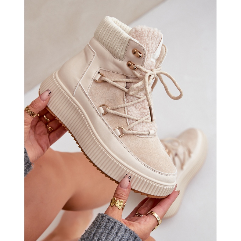 Bottes de neige basses sur plateforme pour femme, beige clair 2