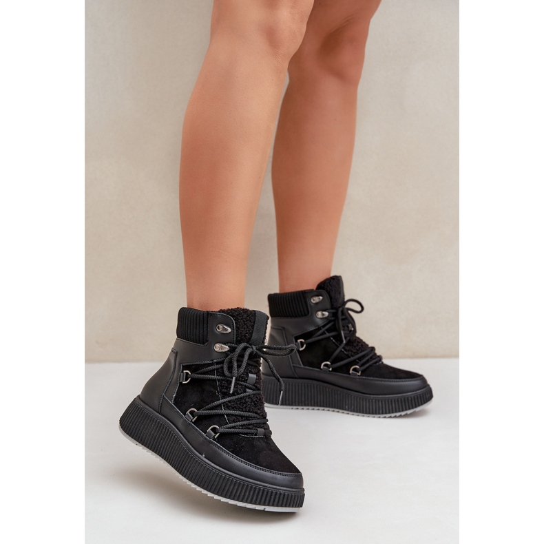 Bottes de neige basses sur plateforme pour femmes, noir 2