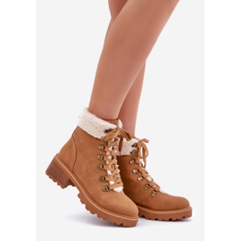 Bottes en peau de mouton pour femmes à talons bas camel brun 1