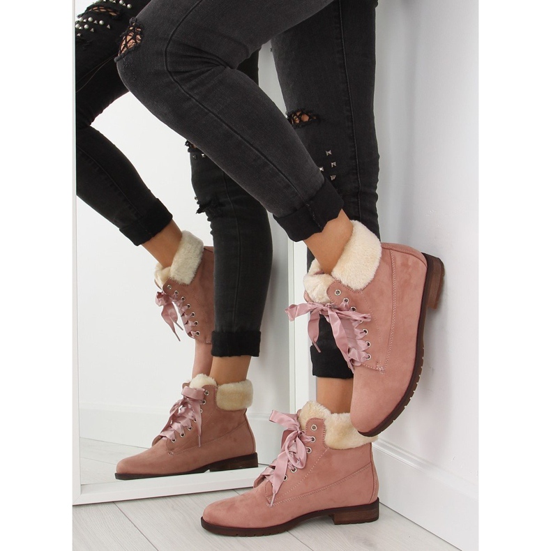 Bottines à lacets roses pour femme NC87 rose 2 Bottines à lacets roses pour femme NC87 rose 2