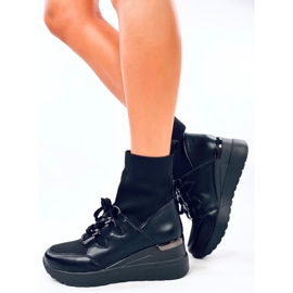Bottines compensées avec tige élastique, noir le noir 3