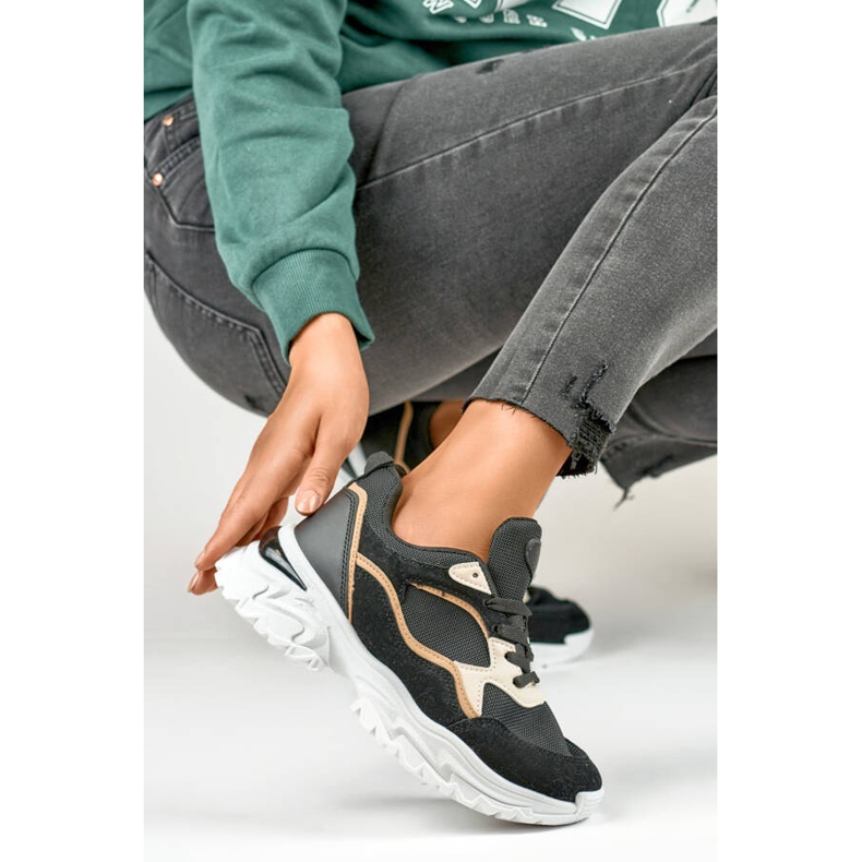 Baskets femme à semelle épaisse, noir 9062-B le noir 2