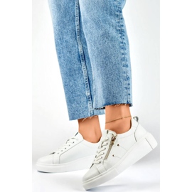 Chaussures de sport à plateforme en cuir pour femmes, blanches GD-LX1001W 1