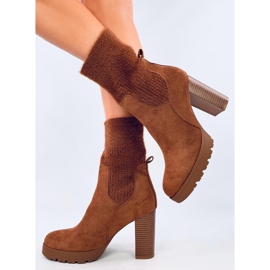 Bottines marron à talons hauts avec poignets élastiques brun 3