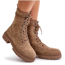Bottes de travail pour femmes avec fermeture éclair en suède écologique, beige foncé 4