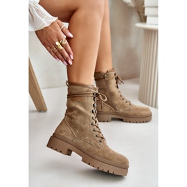 Bottes de travail pour femmes avec fermeture éclair en suède écologique, beige foncé 3