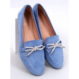 Mocassins femme en daim avec nœud, bleu 1