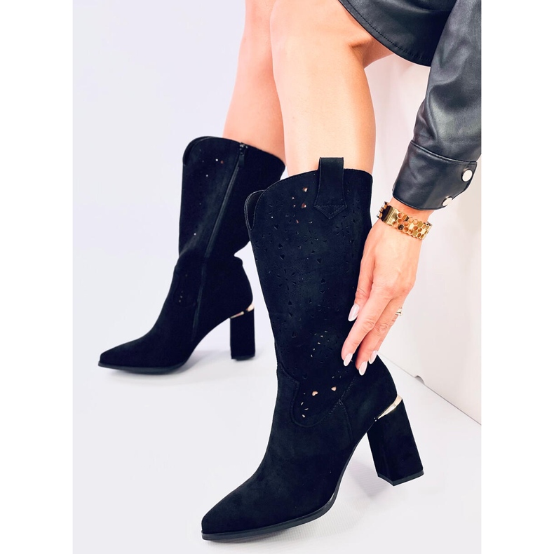 Bottines à talons hauts ajourées pour femme, noires le noir 2