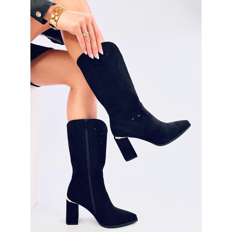 Bottines à talons hauts ajourées pour femme, noires 1