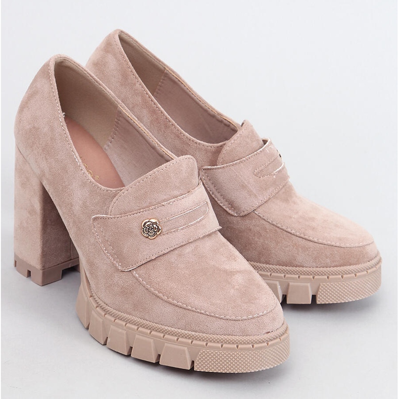 Chaussures pour femmes à talon haut et plateforme avec décoration, beige 1